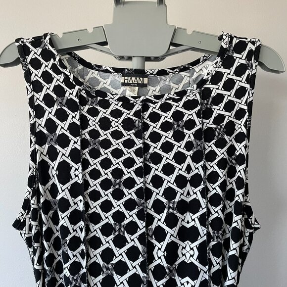 Haani Fit and Flare Panel Dress with Belt. Black & White. PXL Plus Size - Picture 3 of 11